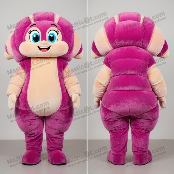 Magenta plush layered croissant mascot - Masticot.com