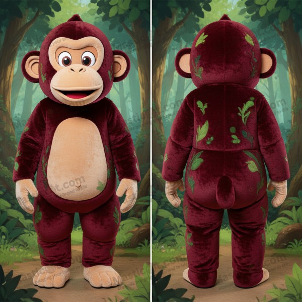 Maroon Velvety Chimpanzee Mascot - Masticot.com