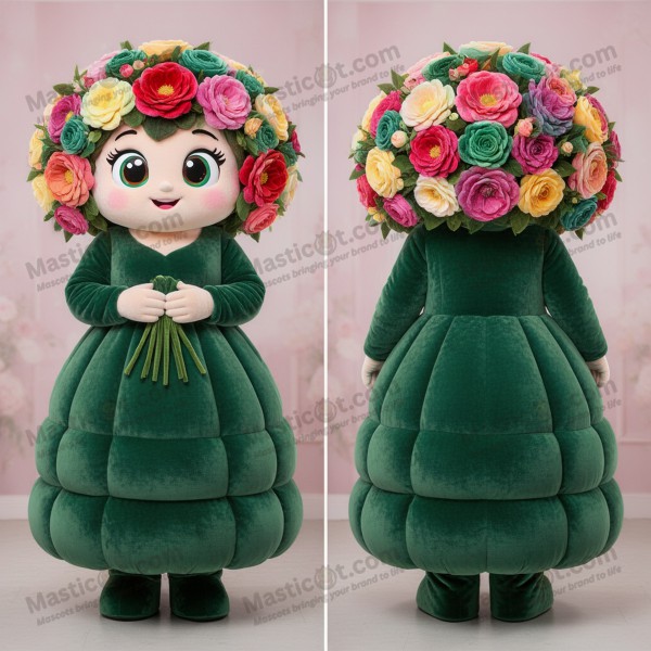 Emerald green broad shouldered bouquet of flowers mascot -