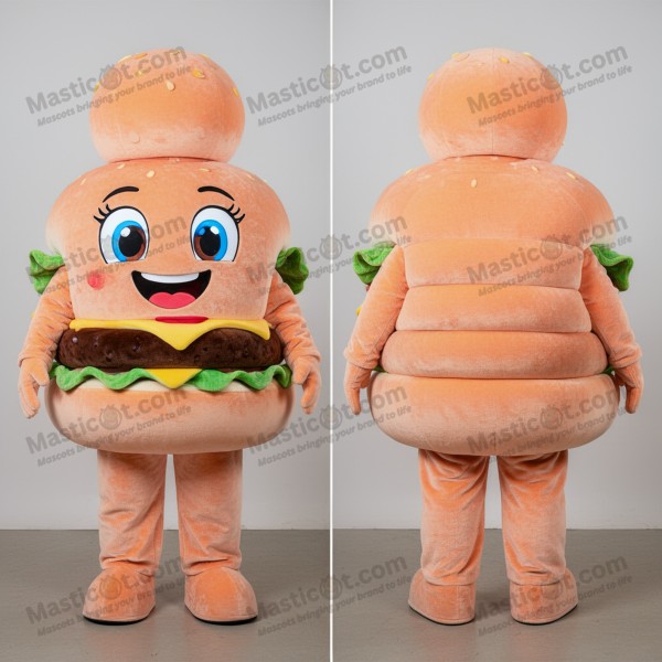 Peach velvety hamburger mascot - Masticot.com