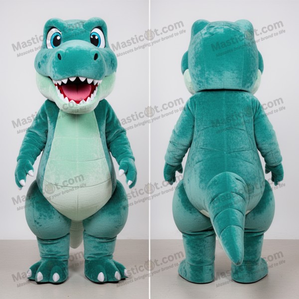 Costum de mascota T-Rex cu umeri largi și culoare turcoaz -