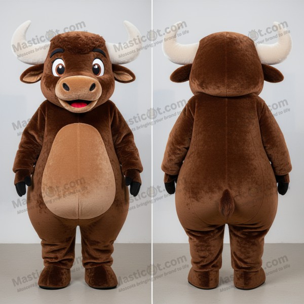 Mascota de búfalo marrón redondeada - Masticot.com