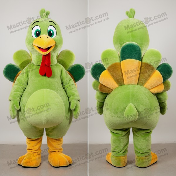 Lime green plush eyed turkey mascot - Masticot.com