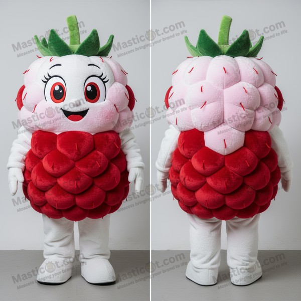 Velvety white playful raspberry mascot - Masticot.com