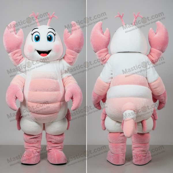 Velvety White Cartoon Lobster Mascot - Masticot.com