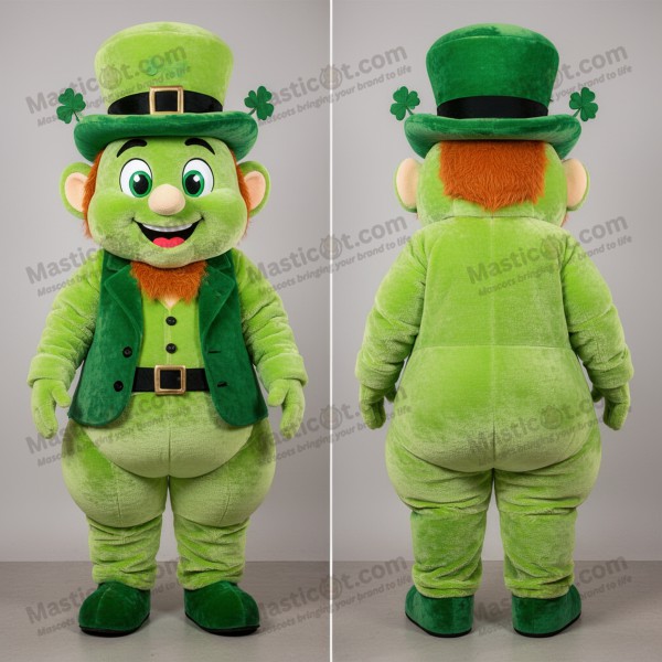 Lime green cheerful leprechaun mascot - Masticot.com
