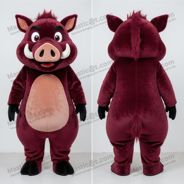 Maroon padded wild boar mascot - Masticot.com
