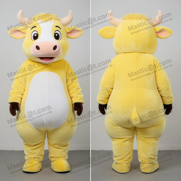 Lemon yellow rounded hereford cow mascot - Masticot.com