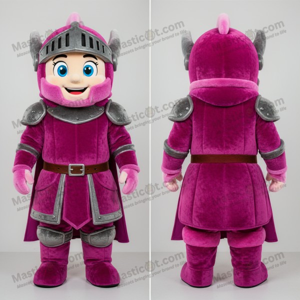 Magenta broad shouldered medieval knight mascot -