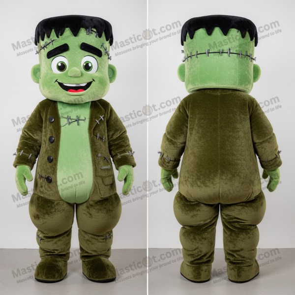 Olive green broad shouldered frankensteins monster mascot -