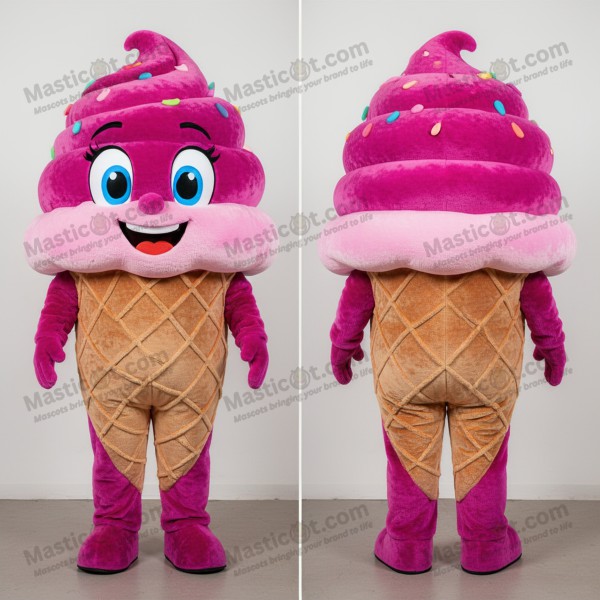 Mascota de cono de helado magenta aterciopelado -
