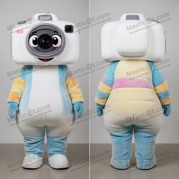 White velvety camera mascot - Masticot.com