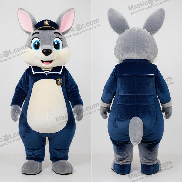 Knuffelige kangoeroe mascotte in marineblauw - Kangoeroe - MASTICOT_27155 - Masticot.com