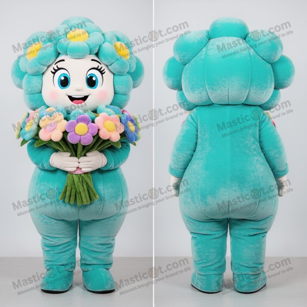 Turquoise velvety bouquet of flowers mascot - Masticot.com