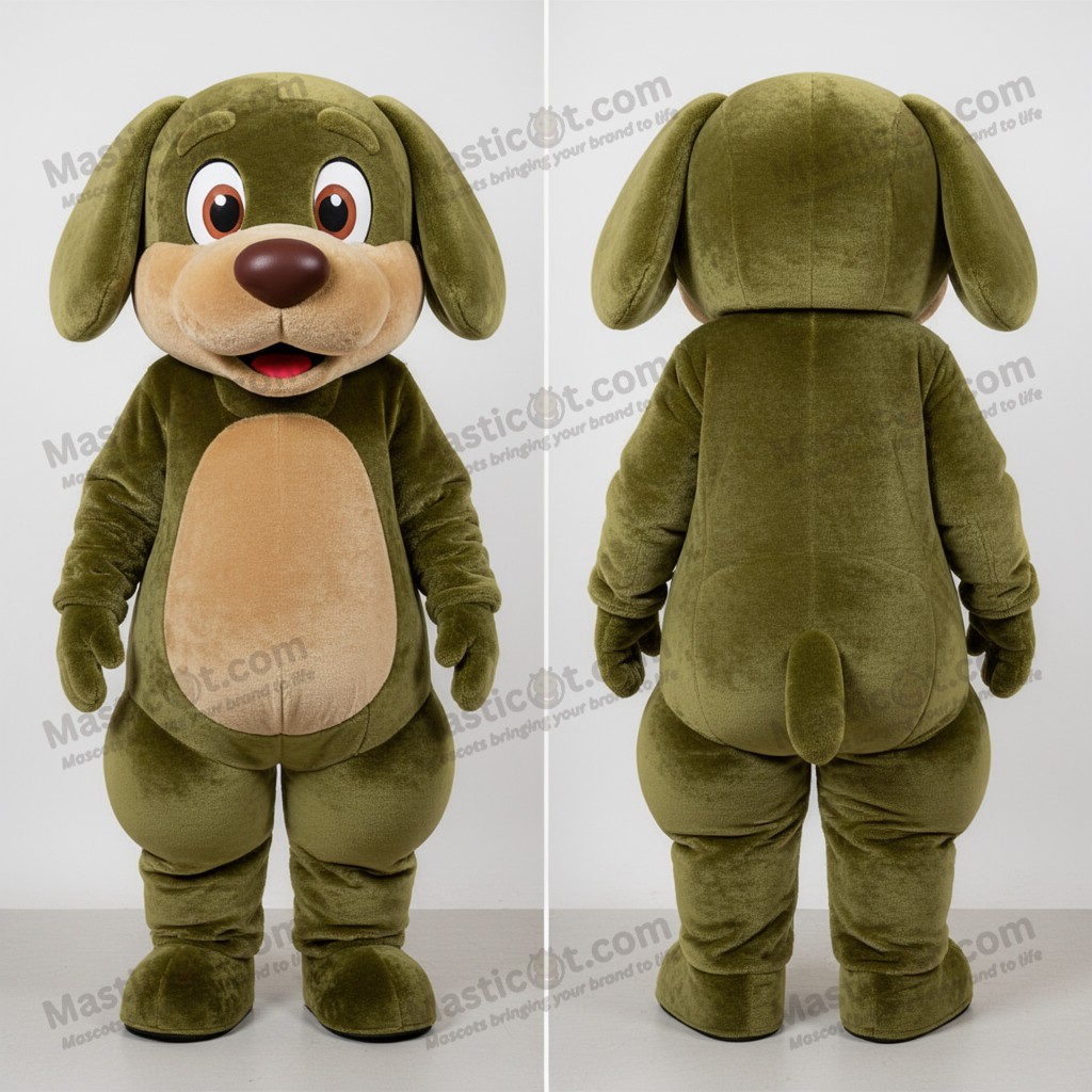 Olivengrønn sjarmerende hundemaskot - Hund - MASTICOT_2684 - Masticot.com