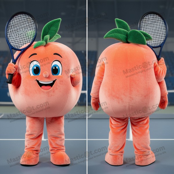 Peach velvety tennis racket mascot - Masticot.com