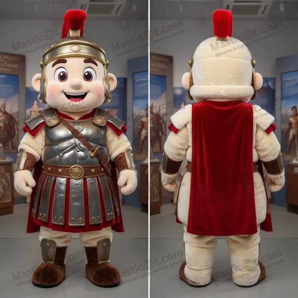 Cream velvety roman soldier mascot - Masticot.com