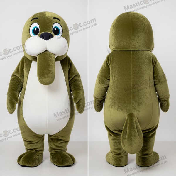 Olivegrön plyschvalrossmaskot - Valross - MASTICOT_27636 - Masticot.com