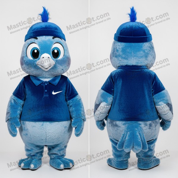 Velvety blue feathered pigeon mascot - Masticot.com