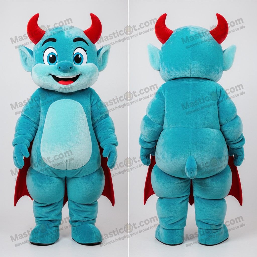 Cyan Velvety Cartoon Devil Mascot - Masticot.com