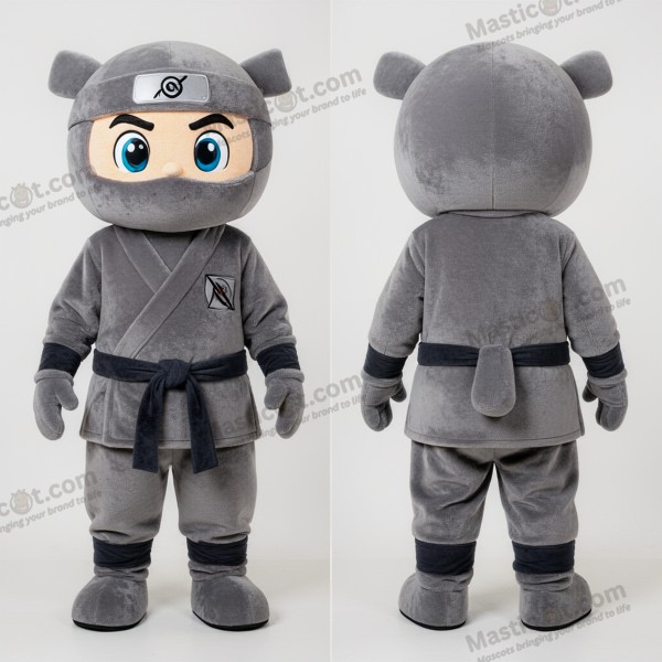 Ninja-maskot i kullgrå lekende design - Ninja - MASTICOT_27804 - Masticot.com