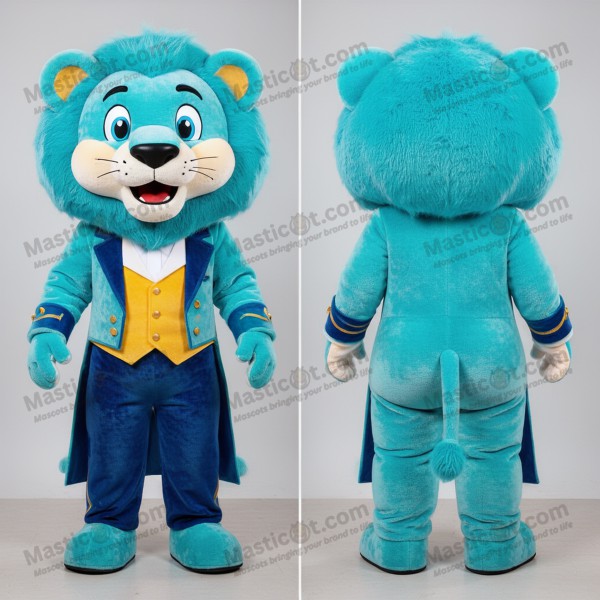 Costum de mascota leu dresor cyan cu umeri largi -