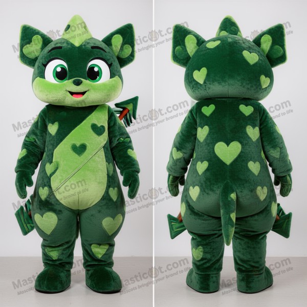 Forest green heart adorned arrow of love mascot -