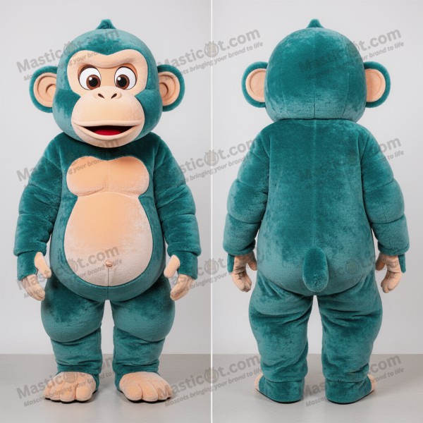 Teal Cartoon Chimpanzee Mascot - Masticot.com