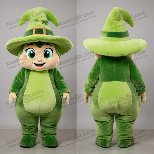 Limettengrüner spitzer Hexenhut-Maskottchen - Masticot.com