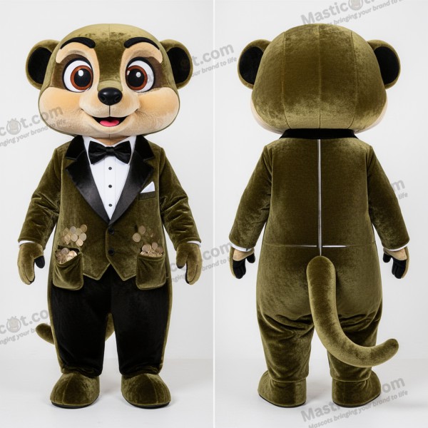 Olivengrønn meerkat-maskot med brede skuldre - Surikat - MASTICOT_28097 - Masticot.com