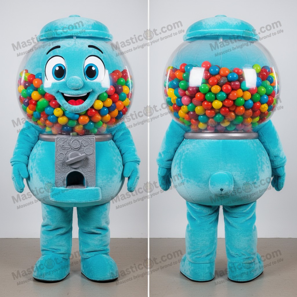 Cyan plush gumball machine mascot - Masticot.com