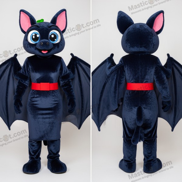 Marinblå sammetslen flyghundsmaskot - Fladdermus - MASTICOT_28186 - Masticot.com