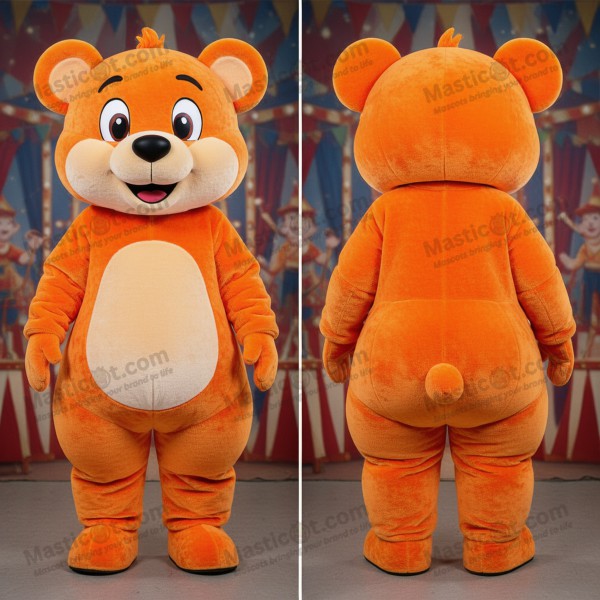 Rust orange wide eyed bear mascot - Masticot.com