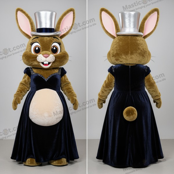 Samtiges schwarzes Abendkleid-Hasenmaskottchen - Wildkaninchen - MASTICOT_28688 - Masticot.com