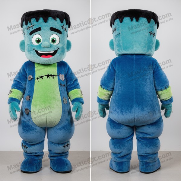 Blue Velvety Stitched Grin Frankensteins Monster Mascot -