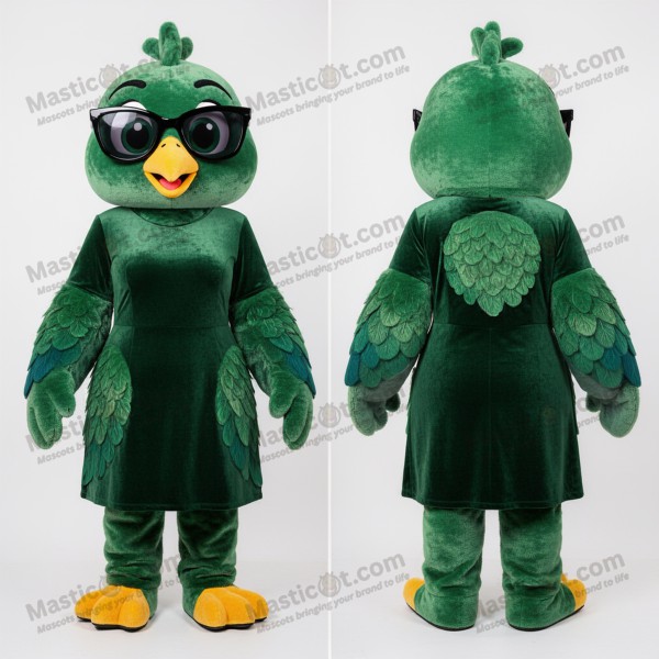 Forest green velvety dove mascot - Masticot.com