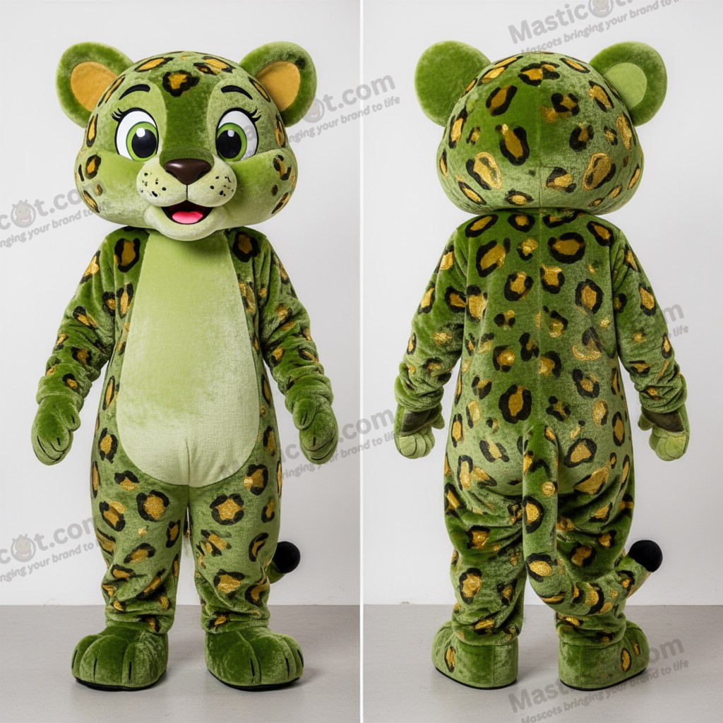 Olivegrön lekfull leopardmaskot - Leopard - MASTICOT_29029 - Masticot.com