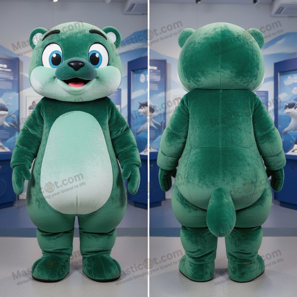 Teal Velvety Smiling Navy Seal Mascot - Masticot.com