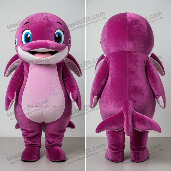 Mascotă balenă cu copoasă magenta, cu umeri lați -