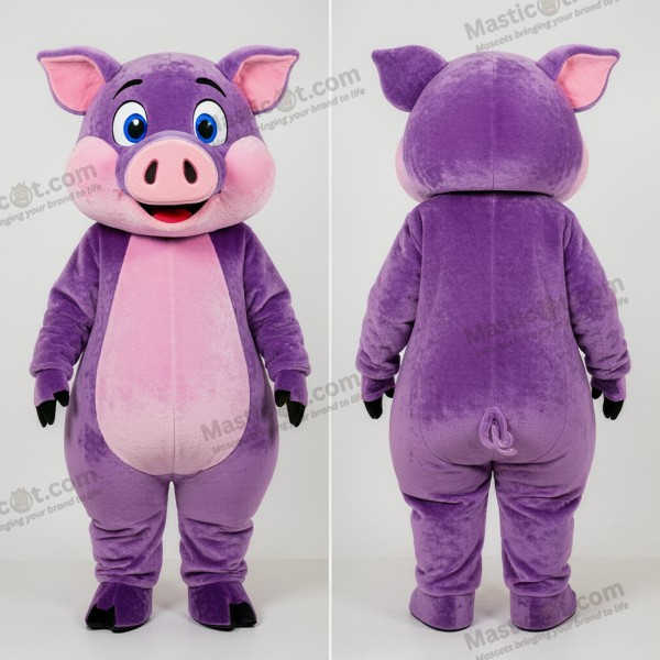 Paarse pluizige zeug mascotte - Zaaien - MASTICOT_29227 - Masticot.com