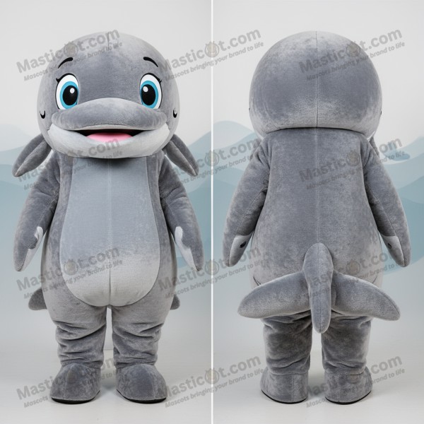 Šedý přátelský maskot velryby - Masticot.com