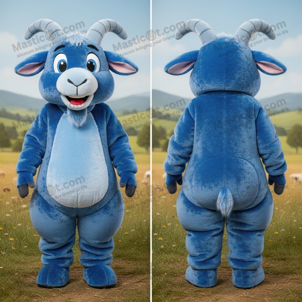 Blue velvety horned goat mascot - Masticot.com