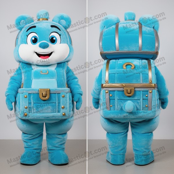 Cyan denim treasure chest mascot - Masticot.com