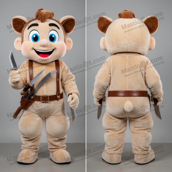 Beige playful knife thrower mascot - Masticot.com