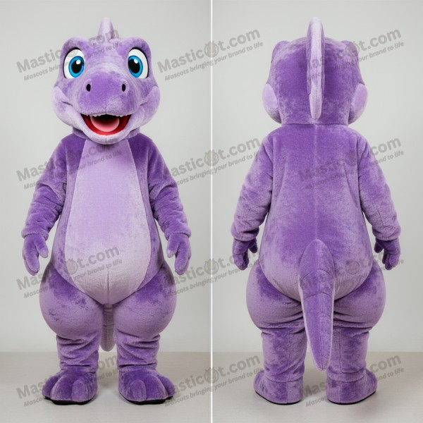 Hravý kostým mascot z rodu Coelophysis v levandulové barvě