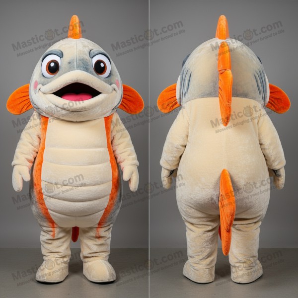 Cream broad smiled piranha mascot - Masticot.com
