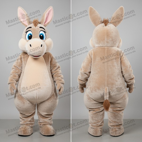 Beige velvety donkey mascot - Masticot.com