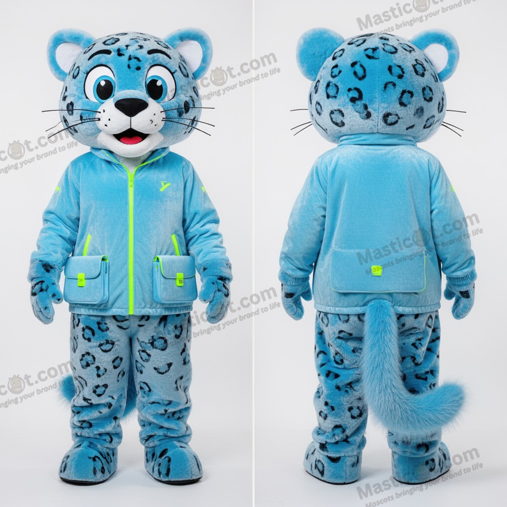 Himmelblå fløyelsgepardmaskot - Gepard - MASTICOT_30278 - Masticot.com