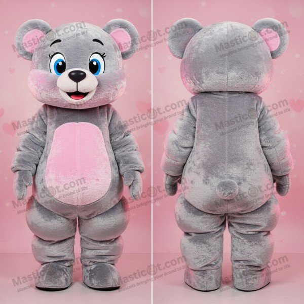 Silver plush broad shouldered teddy bear mascot -