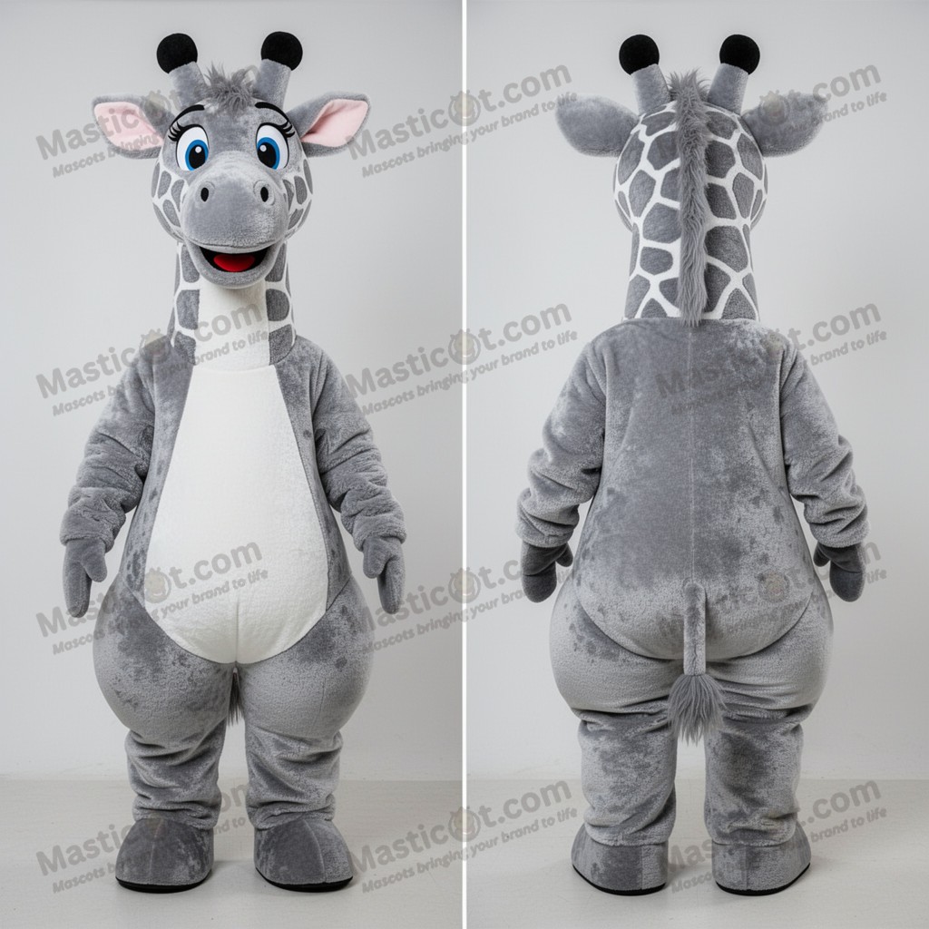 Giraffemaskot i sølvfleece - Masticot.com